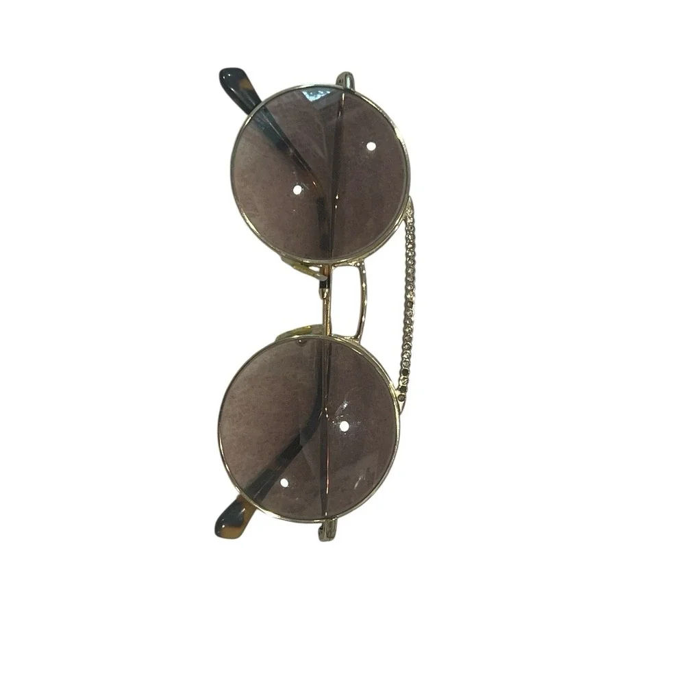 Miu Miu by Prada Round Crystal Brow Tinted Gold Brown Sunglasses SMU 52V ZVN-QZ9